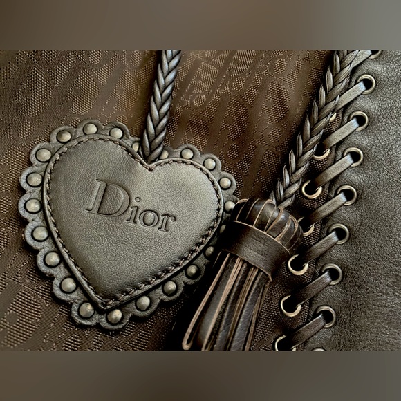 Authentic DIOR Ethnic Collection Brown Diorissimo Print Leather and Canvas Purse - Picture 2 of 15